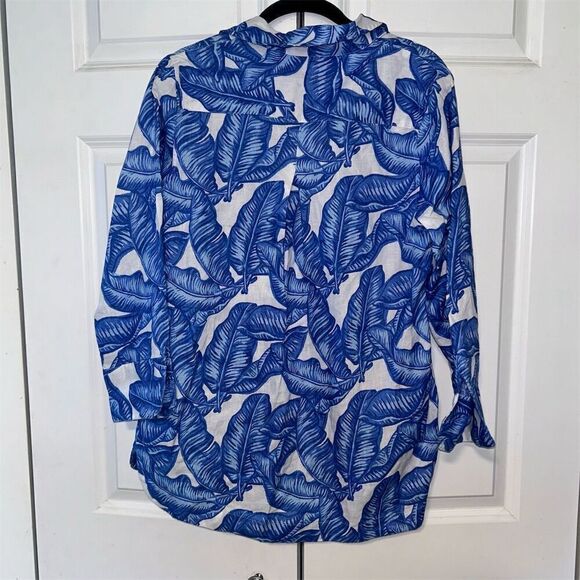 Vineyard Vines Women's XS Blue tropical Long Sleeve linen Tunic Blouse - Picture 7 of 7